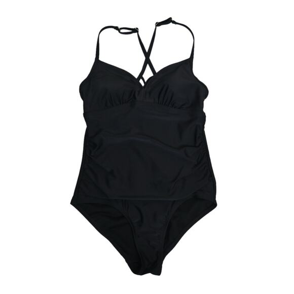 Kona Sol Womens S Strappy Scoop Back Black One Piece Swimsuit - Picture 1 of 9